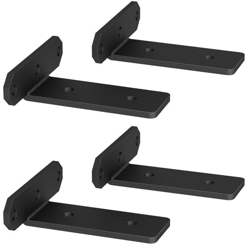 TESSTINA 4 Pack Floating Shelf Brackets 15cm, Heavy Duty Wall Brackets 80kg Load Capacity, Shelf Bracket Metal L Support Wall Hanging, Scaffold Board Brackets for Kitchen, Living Room, Garage, Black