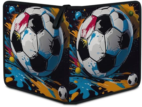 Carpeta de tarjetas coleccionables de 4 bolsillos, acuarela, fútbol, deportes, fútbol, fútbol, carpeta, álbum de tarjetas con fundas extraíbles, impermeable, con cremallera, capacidad para 50 páginas