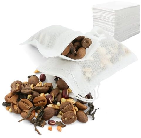 300 pièces 5 x 7 cm infuseur à thé avec cordon de serrage, blanc sachets filtrants thé, semi-transparents, en vrac, réutilisables et robustes, pour filtrer
