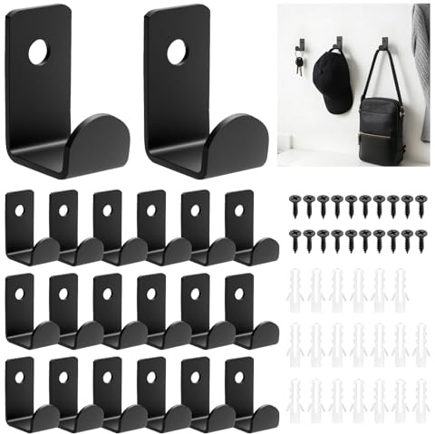 SZSIQI 20 Pcs Ganchos Percheros Pared Negros, Colgadores Pareds, Ganchos Pareds, Percha Pared de Metal para colgar ropa, abrigos, chaquetas, sombreros, bolsos, toallas, baño, cocina, dormitorio