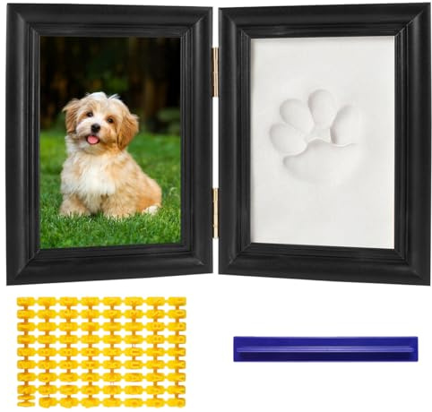 Kit Empreinte Chien Chat DIY, Cadres Photo 3D en Bois avec Lettres 12 X 8 cm, Ensemble Cadre Photo et Empreinte de Patte pour Conserver à Jamais les Précieux Souvenirs de Vos Animaux de Compagnie