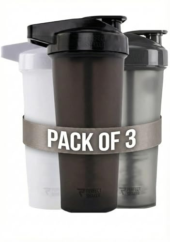 PerfectShaker ACTIV Protein Shaker Bottle 28oz | Leak-Proof, BPA-Free, Shatter-Resistant | ActionRod Mixing Technology for Smooth Blends | Gym, Fitness & Sports Mixer Cup (3 PACK NEUTRAL COLOURS)