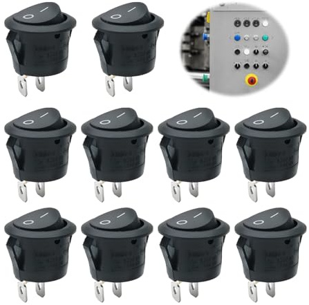 10 interruttori a levetta rotondi, mini interruttore a bilanciere a 2 poli, on/off, 10 A/125 V, 6 A/250 V, interruttore rotondo da incasso, interruttore a levetta, nero, rocker rotondo, per auto