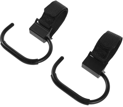TOGEVAL Ganchos Giratorios para Cochecito de, 2 Piezas, Aleación de Plástico Negro, Accesorios Aplicables para Colgar Bolsas de Pañales y Compras, Resistentes y Ligeros para