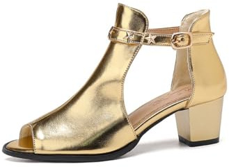 Generico Sandali Stivaletti Donna Peep Toe con Intagli Tacco Largo Medio Cinturino alla Caviglia con Fibia Scarpe Eleganti Estive per Festa Cerimonia