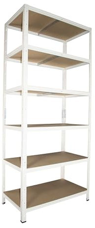 Shelf Creations BASIC Schwerlastregal 200x60x30cm weiß 6 Böden Steckregal Kellerregal Lagerregal Werkstattregal Archivregal Haushaltsregal Ordnerregal Metallregal Garagenregal Fachbodenregal