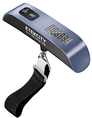 Etekcity Luggage Scale, Travel Essentials, Digital Suitcase Weight Scales for Travel Accessories, Hanging Baggage Scale with Temperature Sensor, Rubber Paint, 110 Pounds, Battery Included, Blue