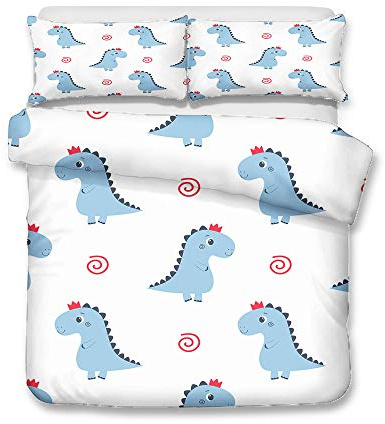 Morbuy-shop Copripiumino Singolo 155x220 Blu Dinosauri Set Copripiumino Singolo Bambino Microfibra Morbido 3d Animali Copripiumino Letto Singolo con 2 Federe 50x75cm