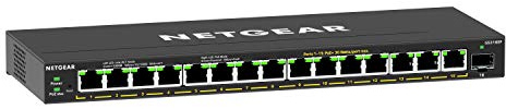 NETGEAR Switch PoE Gigabit Ethernet Plus de 16 Puertos (GS316EP) - Gestionado, con 15 PoE+ @ 180 W, 1 Puerto SFP de 1 G, Montaje en Escritorio o Pared