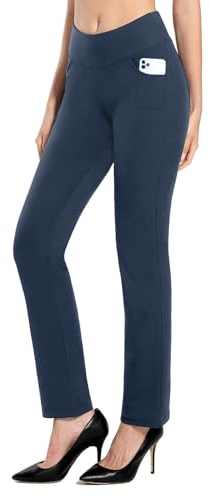 MOVE BEYOND Women's Straight Leg Work Trousers - Tummy Control Professional Suits Pants for Workout Yoga Office Work, Blue, Large
