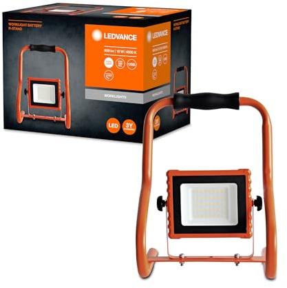 LEDVANCE Worklight LED Akku - 110° LED Baustrahler 10W mit 4 Std. Akkulaufzeit, 1600 Lumen, 4000 K kaltweiß, IP 44 Spritzwasserschutz, schwenkbarem Leuchtenkopf, als Innen- und Außenlampe, 20W