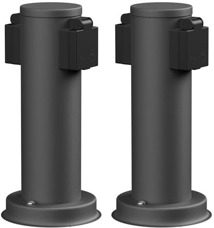 ledscom.de 2 prese da giardino a colonna PORU per esterni, IP44, a 2 vie, acciaio inox, antracite, rotonde, 27 cm