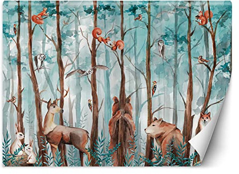 Feeby Fototapete Tiere Wald 350x245 cm mehrfarbig XXL Vlies Wandtapete Tapeten Wohnzimmer Schlafzimmer Büro Flur Jugendzimmer Moderne Design Wandbild Wand Dekoration abstrakt für Kinder