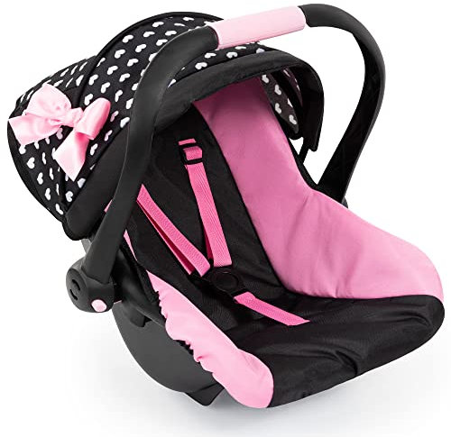 Bayer Design 67960AA Dolls Car Seat EasyGo, sun canopy, attachable to Neo Vario dolls pram, black, pink, white