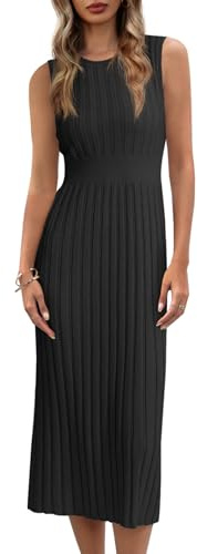 Danedvi Women's Sexy Bodycon Midi Dress Ribbed Knit Sleeveless Crewneck 2025 Fall Party Casual Elegant Tank Top Dresses Black