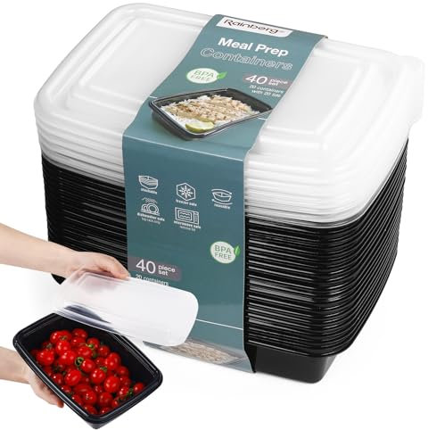 Rainberg Meal Prep Lot de 10 boîtes alimentaires en plastique noir avec couvercles, 1 compartiment, passent au micro-ondes, congélateurs, lave-vaisselle
