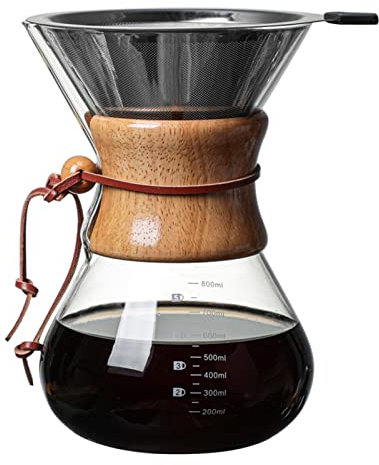 Cafetera con Cuello de Madera, Cafetera para Verter, Juego de Jarra con Gotero de Café con Cafetera, Juego de Cafetera con Goteo Manual con Filtro Permanente (400 Ml/14 Oz) para Uso Doméstico en pa Of