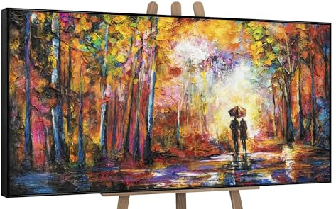 YS-Art Tableau mural peint à la main «Romance» | Peinture peinte à la main pour la décoration intérieure | Tableaux peints à la main | Mural peint à la main | Tableau à l'huile 100x50 cm