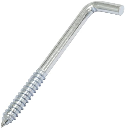 AERZETIX C72805 - Set med 5 L-formade skruvgångjärn Ø 10 x 121 mm - självgängande skruvkrok - förzinkat stål - silverfärg