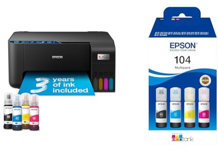 Epson EcoTank ET-2861 A4 Multifunction Wi-Fi Ink Tank Printer, With Up To 3 Years Of Ink Included EcoTank 104 Genuine Multipack Ink Bottles