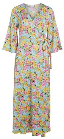 Vila Damen Legeres Blusenkleid mit Kimono Ärmel Midi Dress mit Bindegürtel VISUNA, Farben:Gelb, Größe:34