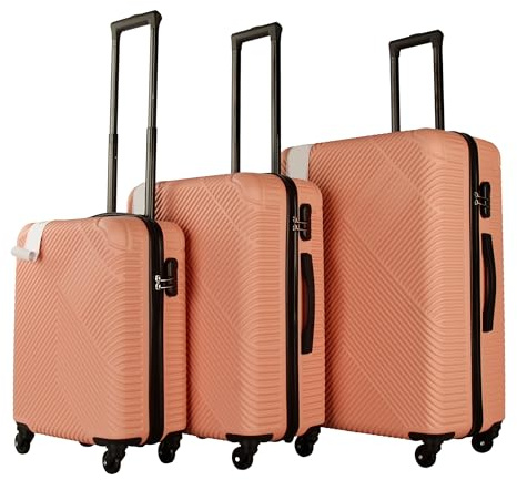 Neo 3 Piece Hard Shell Luggage Suitcase Set ABS Expandable Handle Lightweight Durable Trolley Travel with 360 Spinner Wheels Inbuilt Lock 20 24 28 (Rose Gold)