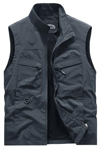 Oralidera Herren Angelnweste Atmungsaktiv Outdoor Weste mit Vielen Taschen Arbeitsweste Sportlich Sommerweste Leicht Reiseweste Schnell trocknende Funktionsweste, Grau, XXL