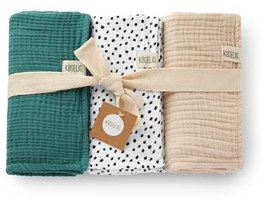 KØSELIG® Premium Musselintücher 80x80 cm | 100% Bio-Baumwolle GOTS-Zertifiziert | Geschenk zur Geburt: Babydecken, Spucktücher extra weich & saugstark | 60°C Wäsche | 3er Set Mulltücher