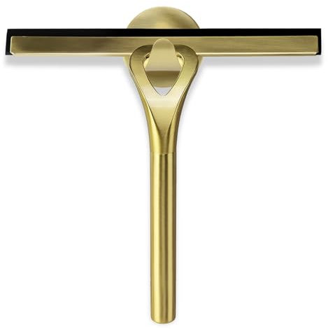 WGFOIP Stainless Steel Gold Shower Squeegee, Brushed Brass Shower Squeegee Windshield Cleaning Squeegee with Hook for Bathroom