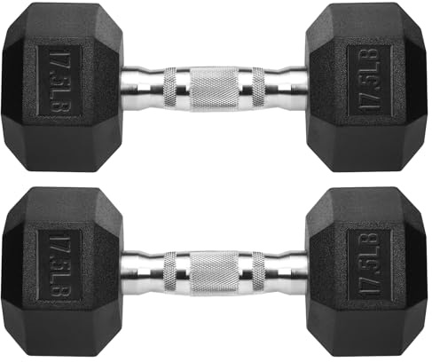Hex Dumbbells Rubber Coated Cast Iron Hex Black Dumbbell Free Weights for Exercises 17.5 Pounds/Pair