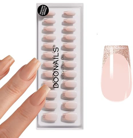 DOONAILS Soft Gel Press On Nails 30er Set Rosegold Cateye French Coffin Form Nägel zum Aufkleben in Salonqualität Fake nails soft gel Short Natürliches & angenehmes Tragegefühl
