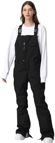 HOUZONIY Skihosen Für Damen, Damen Schnee Lätzchen, Wasserdicht Winddicht Isolierte Skihose, verschleißfeste Latzhose, Wandern, Klettern(K03-Schwarz L)