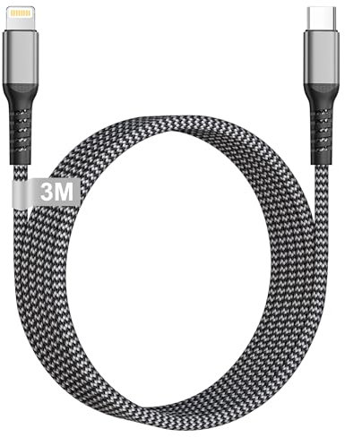 Cable iPhone USB C 3M [Certificado MFi], Cable USB C a Lightning 3M Cable Cargador iPhone Carga Rapida Cable Tipo C a Lightning iPhone Charger Cable para iPhone 14/13/12/11/X/XS/XR/8/SE, iPad, AirPods