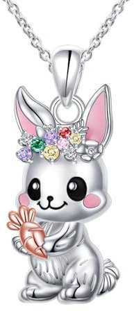 HOOHWE Hase Halskette für Frauen 925 Sterling Silber Kaninchen Schmuck Tier Kette mit Herz Anhänger Schmuck Kaninchen Geschenk für Damen Mädchen