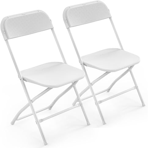 Bonnlo Klappstuhl, Stühle 2er Set, Gartenstuhl Klappbar, für Hochzeit Garten Drinnen & Outdoor, Stapelbar, aus Metall & Kunsttoff, bis158KG, Weiß