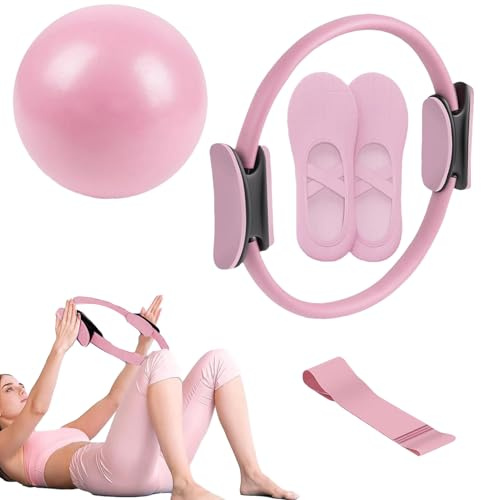 Pilates Ring Fit Fitness Ring Set bäckenbottentränare för kvinnor och män, bäckenbotten, träningsutrustning för, benpress höfttränare, bentränare, lårtränare, med stabilitetsboll