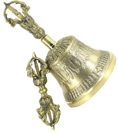 Ipetboom Vajra Artesanía Nepalí Campana de Latón Grande Campana de Meditación Budista Asa Desmontable Tallada Decoración para Yoga Rituales Budistas para Hogar