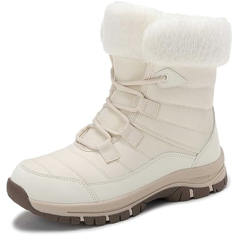 Generisch Bottes d'hiver isolées pour femme - Chaussures thermiques de taille moyenne - Bottes de randonnée d'extérieur avec doublure en polaire chaude, Blanc., 39 EU