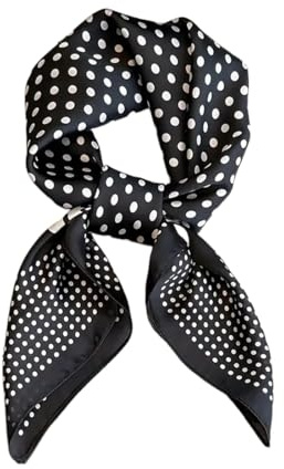WUYJI Bufandas para mujer, 1 pañuelo cuadrado negro de lunares, pañuelo de seda vintage con estampado de lunares franceses, 70 x 70 cm, pañuelo para la cabeza, pañuelo para el cuello, pañuelo, pulsera