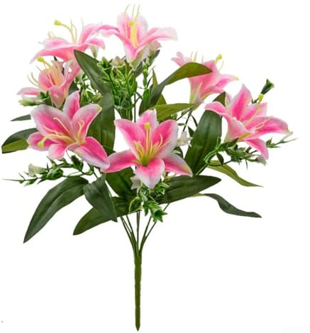 Shophubio Flores de lirio de seda, ramo de lirios artificiales realistas para decoración de bodas y hogar, elegante arreglo floral, no requiere agua ni luz solar (rosa)
