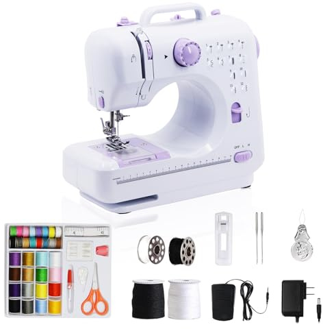SMOCTAR Macchina da cucire per bambini e principianti, 12 programmi di punto, macchina da cucire elettrica portatile, piccola macchina da cucire con luce LED con pedale e kit da cucito