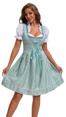 Velcoxplay Dirndl för damer, traditionell midiklänning för kvinnor, dirndl-klänning med spets inkl. dirndl-blus och dirndl-förkläde, 3 delar, för Oktoberfest och karneval