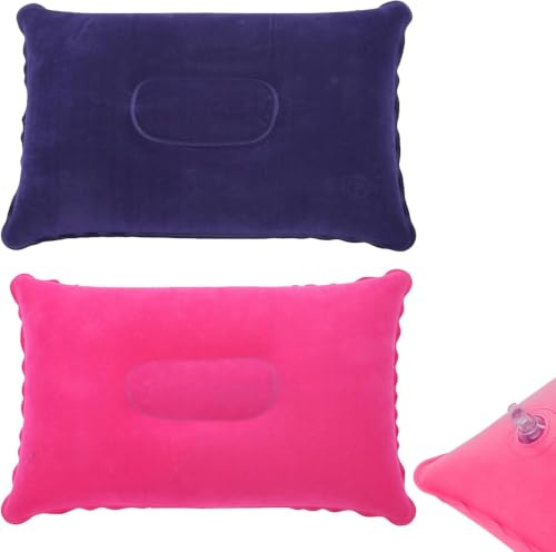 Inflatable Pillow for Travel Camping Beach Blow Up Pillows for Sun Lounger | 2 Pcs Flocked Portable Neck Lumbar Support Cushion Ultralight Compressible Air Pillows for Backpacking Hiking