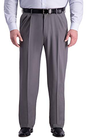 Haggar Pantalon de Confort Haut de Gamme pour Homme, Coupe Classique, Plis sur Le Devant, Tailles Standard et Grandes, Gris Moyen BT, 44W x 34L