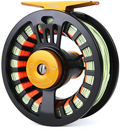 MAXIMUMCATCH Tail flugrulle stor arbor CNC bearbetad aluminium teflonskiva legeringskropp flugfiske rulle i 5/6 7/8 wt (svansrulle med snören, 5/6 wt)