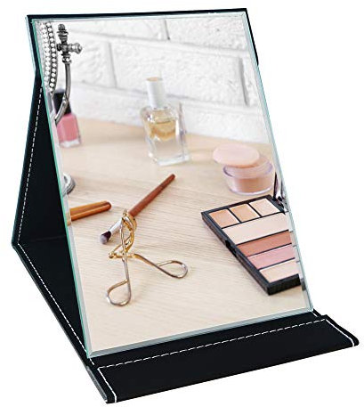 UmI. Klappspiegel mit Kunstleder Schminkspiegel Reisespiegel und Tischspiegel 25,5 x 18 cm Schwarz