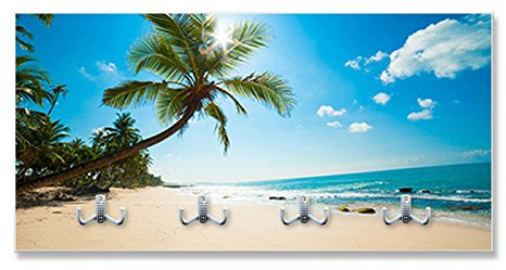 motivX-Ideenwerkstatt Design Wandgarderobe VESTIMA mit Motiv - Strand mit Palme