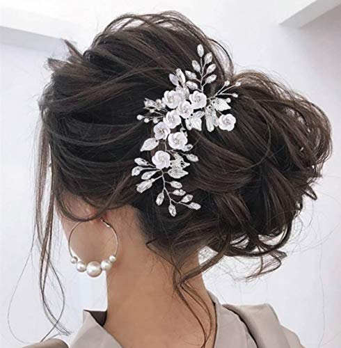 Unicra Hochzeit Haarschmuck - Blumen Kopfschmuck Braut Kristall Kopfbedeckung für Brautjungfer und Frauen (Silber)
