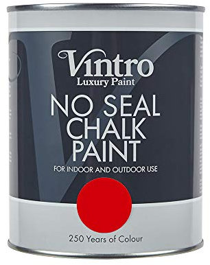 Vintro | No Seal Chalk Paint | Bright Red | Interior & Exterior Use | Furniture | Walls | Wood | Metal | 1 Litre (Valentine)