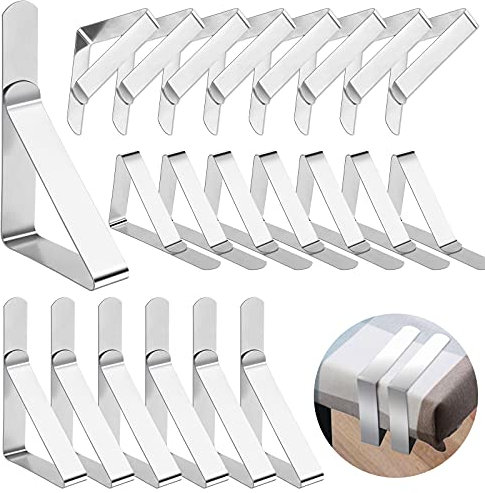 Thrilez 24 Pieces Tablecloth Clips, Stainless Steel Table Cover Clamps for Indoor & Outdoor Use, Adjustable Table Cloth Holders for Picnics Parties Weddings BBQ Dinners Kitchen Restaurant Schools